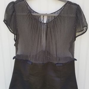 Woman's Tahari black Dress. Sheer cream Polka dots